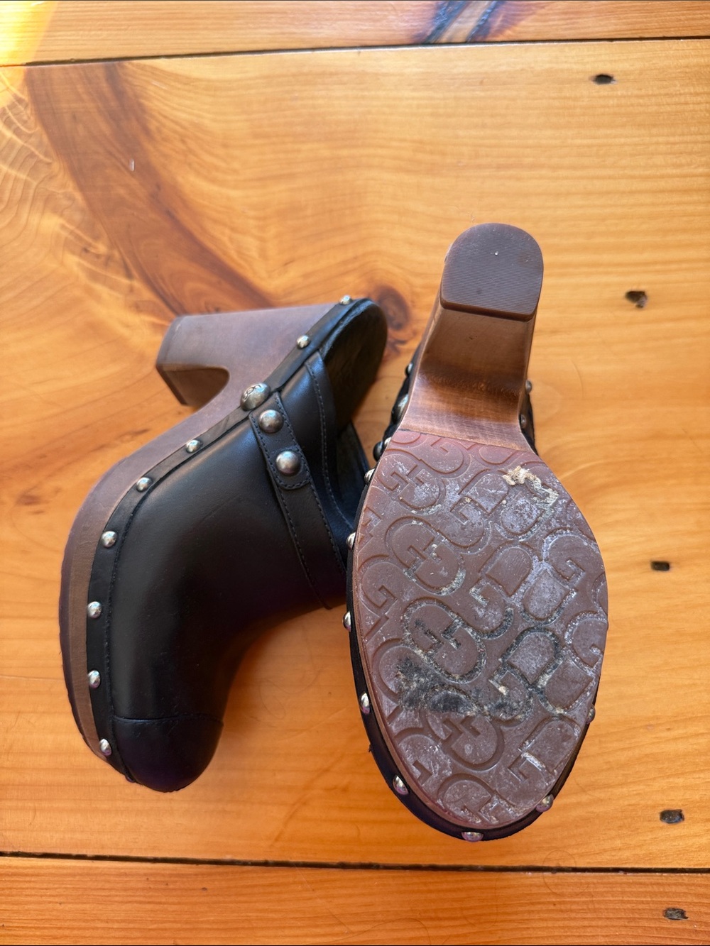 Black Leather Studded Clog Heels - Women - Picture 6 of 8